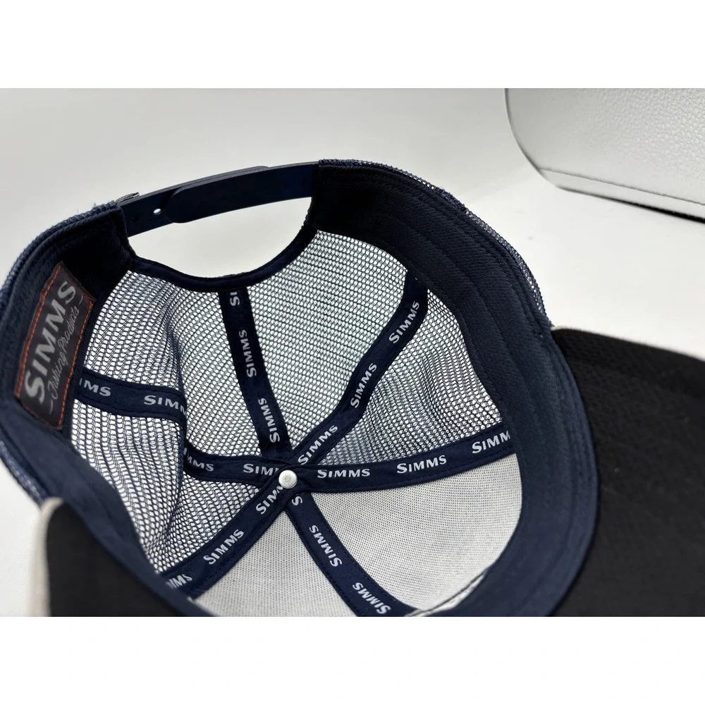 Simms Fishing Products Blue/Grey Trucker Hat Snapback Patch Logo Outdoor OSFM